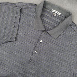 Peter Millar Polo Shirt Mens XXL Black/Grey Purple Stripe Golf Cotton